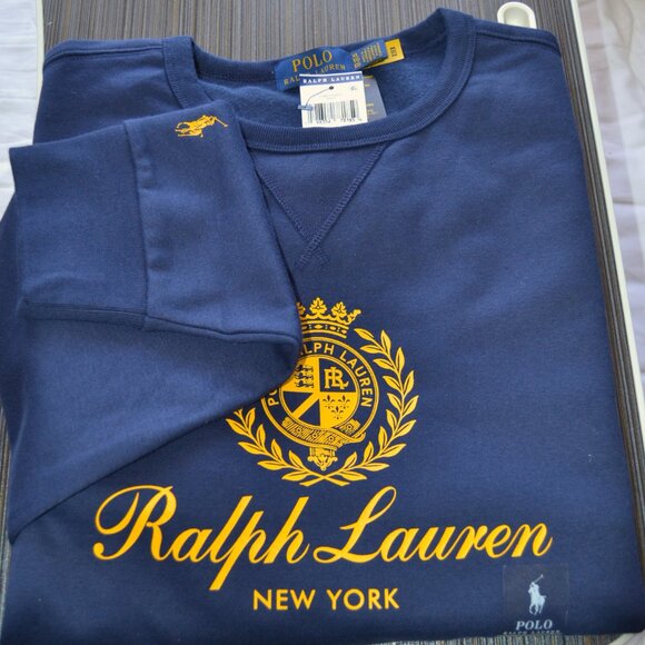 POLO RALPH LAUREN BLUE WITH GOLD CREST LOGO CREWNECK SWEATSHIRT-NEW WT TAG- $99. - Picture 11 of 12